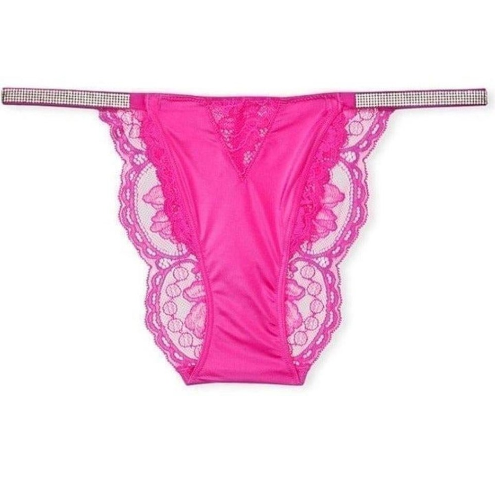 VERY SEXY Bombshell Shine Strap Brazilian Panty Crystal Band Underwear Logo Lace